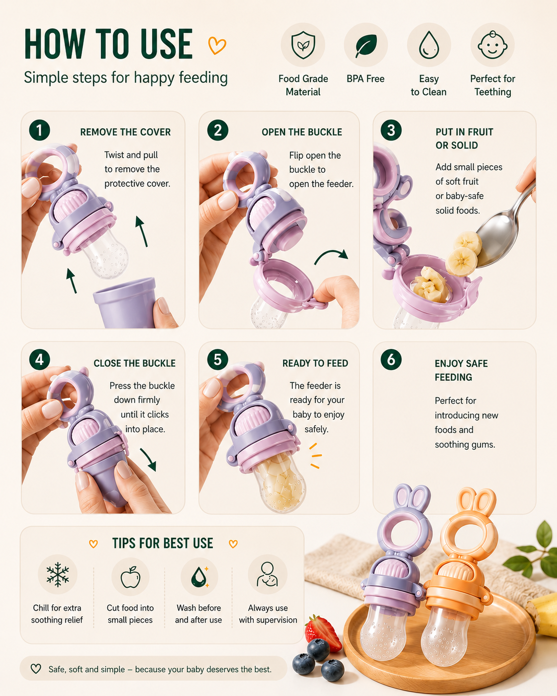 Bunny Baby Fruit Feeder™ | BPA-Free Silicone Teether & Self-Feeding Feeder