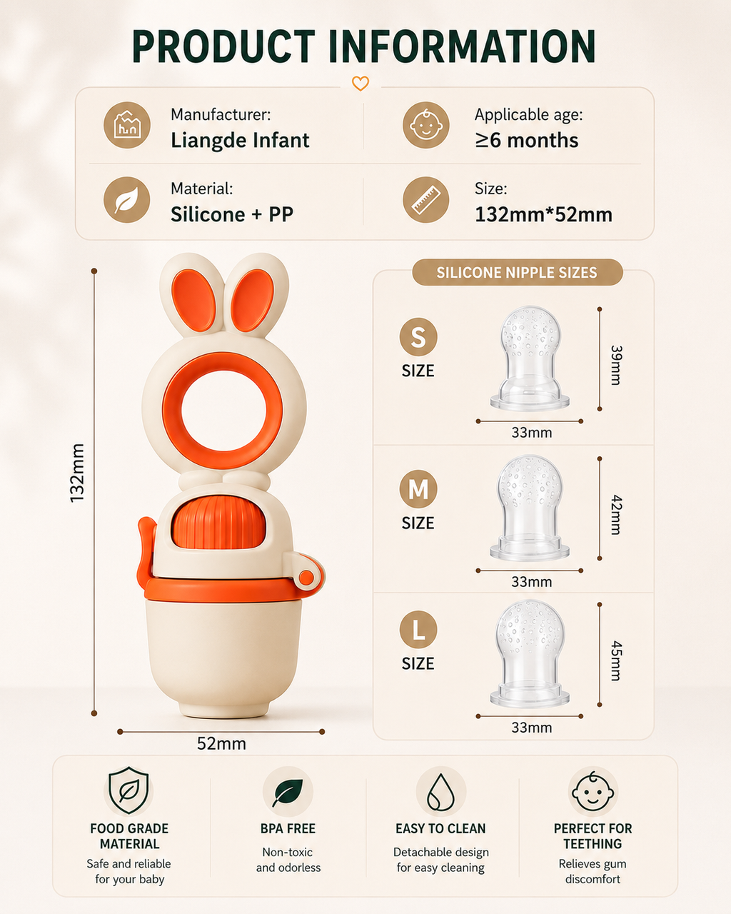 Bunny Baby Fruit Feeder™ | BPA-Free Silicone Teether & Self-Feeding Feeder