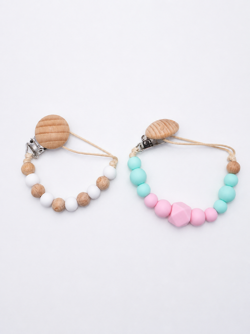 BPA-Free Silicone & Wooden Pacifier Clip – Baby Teething Bead Holder