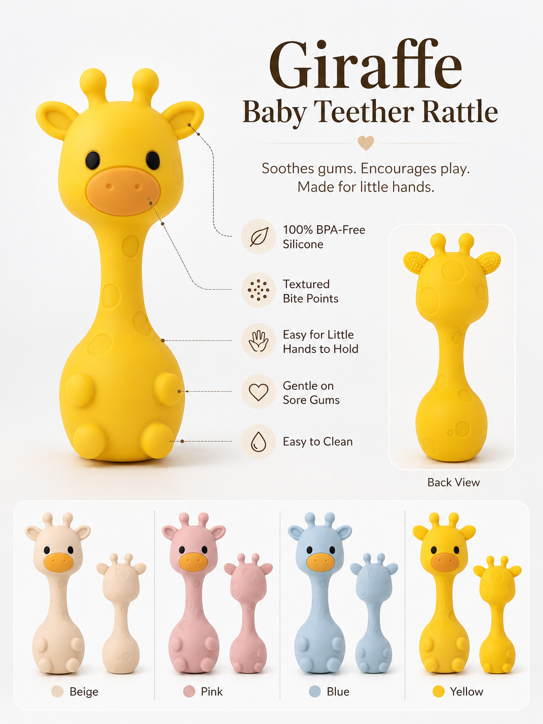 Giraffe Baby Teether Rattle™ | BPA-Free Silicone Teething Toy for Little Hands